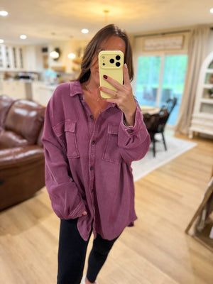 Sandi Stonewashed Oversized Knit Shacket - Cherry