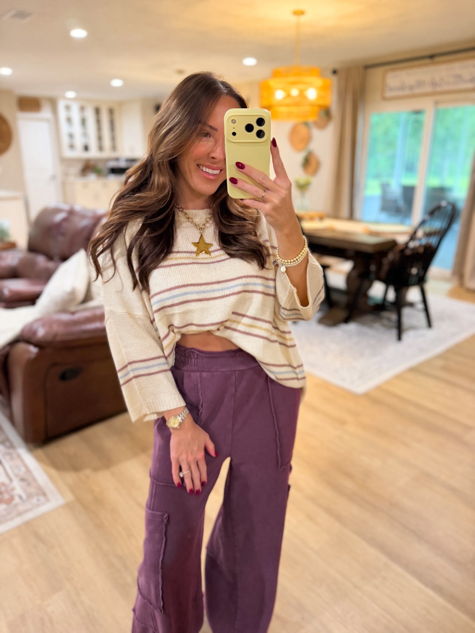Brianna Striped Knit Drop Shoulder Top
