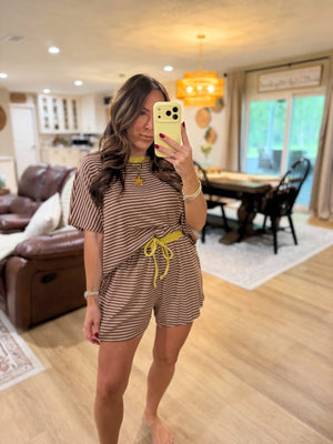 Nikki Striped Knit Shorts - Brown/Lime