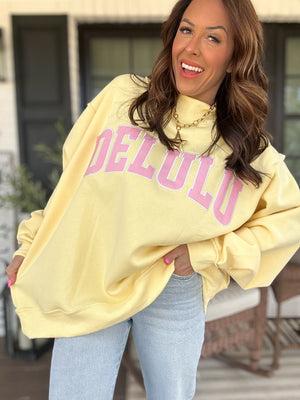 Delulu Embroidered Mock Neck