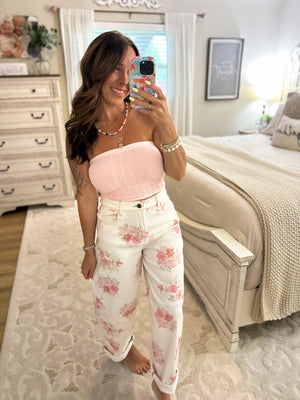 Nanci Floral Lace Tube Top - Icy Pink