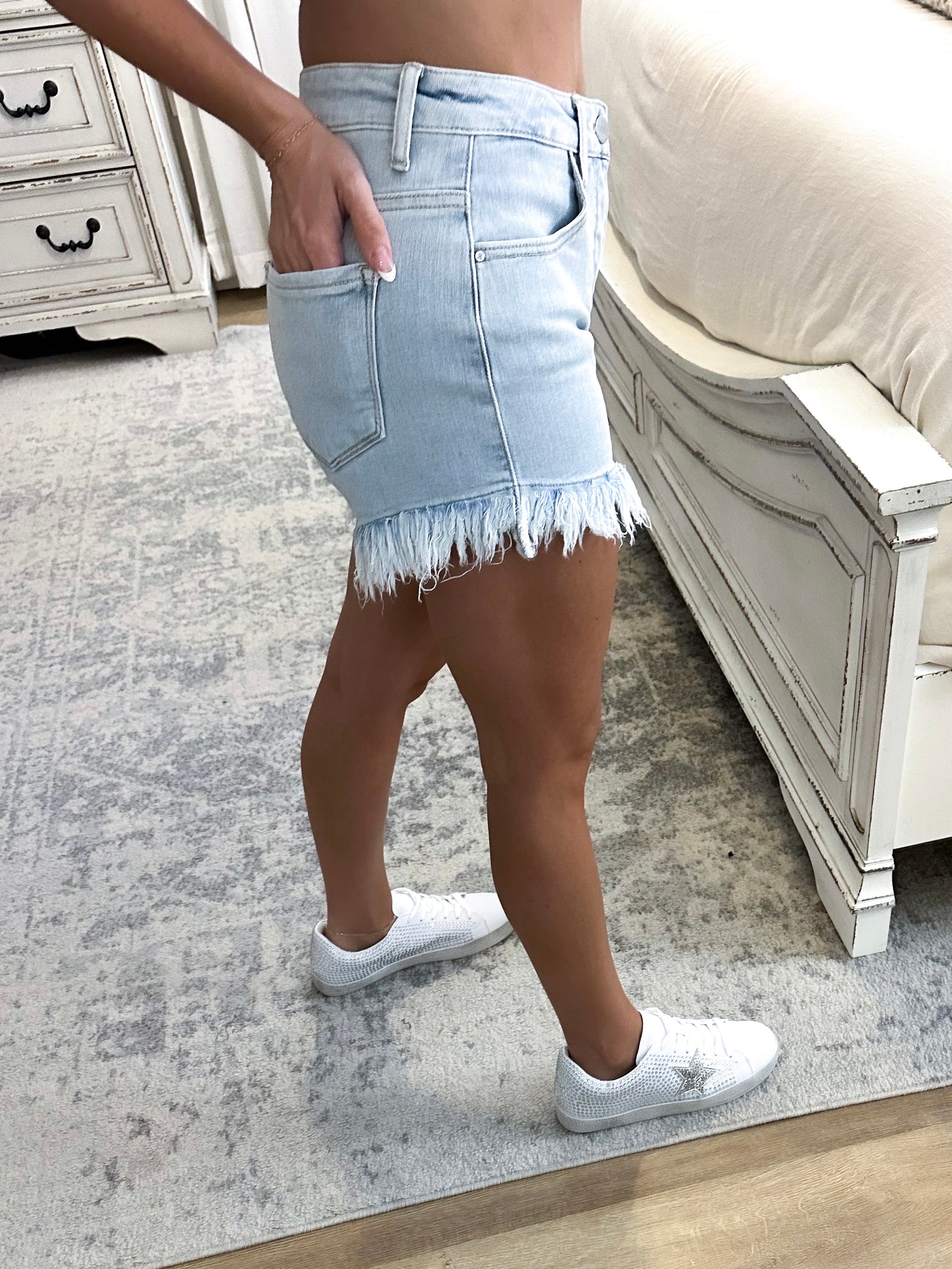 Krista Light Wash Frayed Shorts