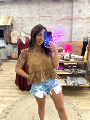 Mable Lace Trim Top - Cinnamon