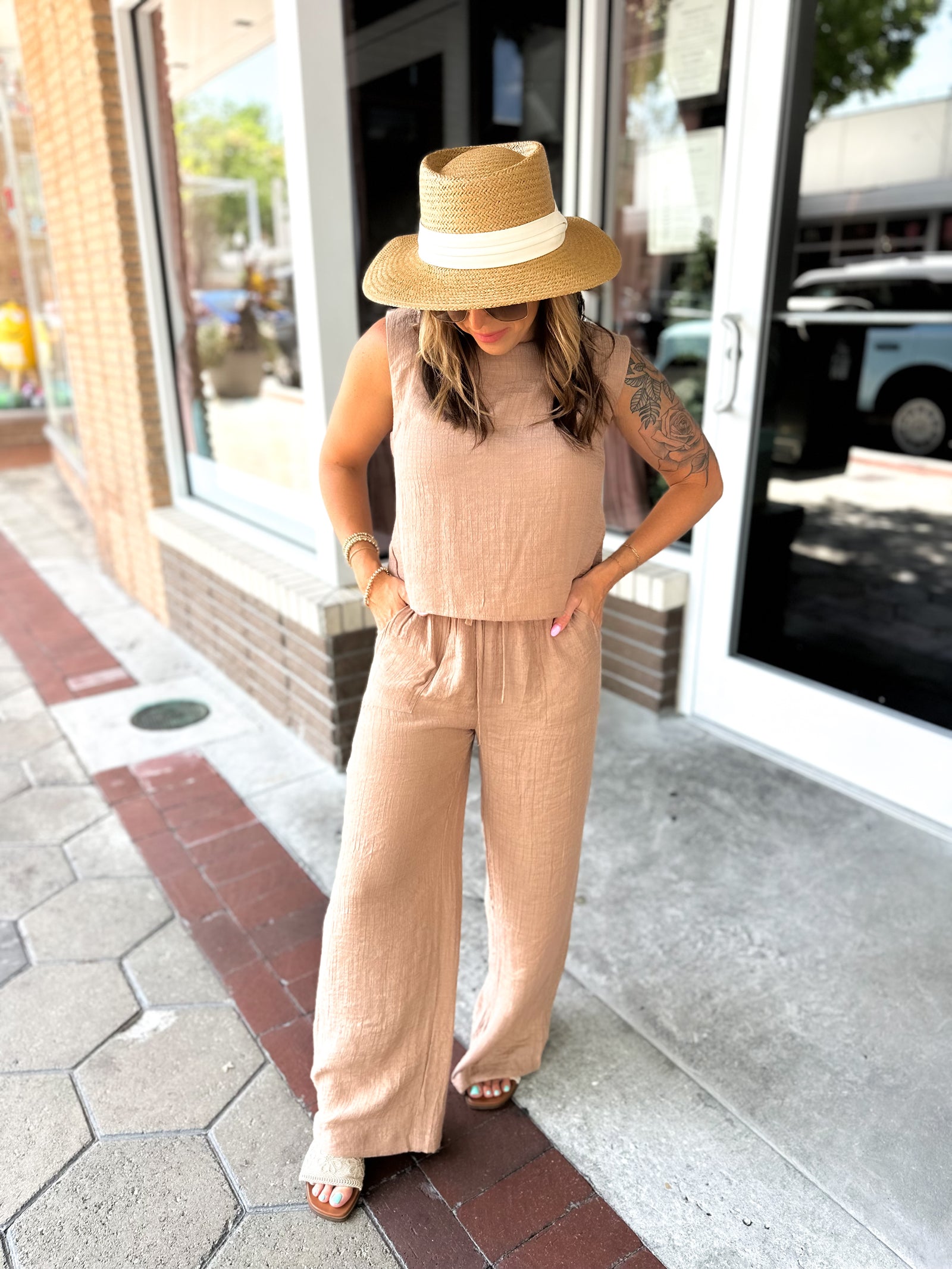 Pass On By Crinkle Linen Tank - Tan