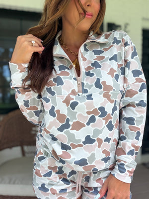Local Girl Velvet Fleece Quarter Zip - Forest Camo Flora