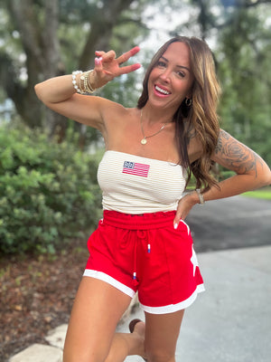 Lady Liberty 4th of July French Terry Shorts - Red