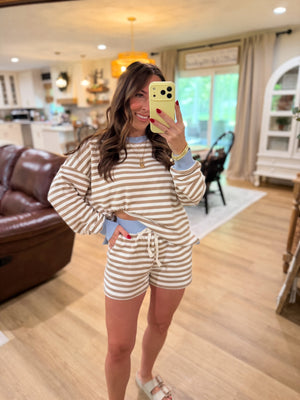 Lexi Striped Boxy Fit Crewneck - Baby Blue