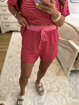 Nikki Striped Knit Shorts - Red/Pink