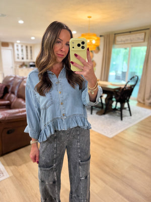Mallory Ruffle Hem Denim Top