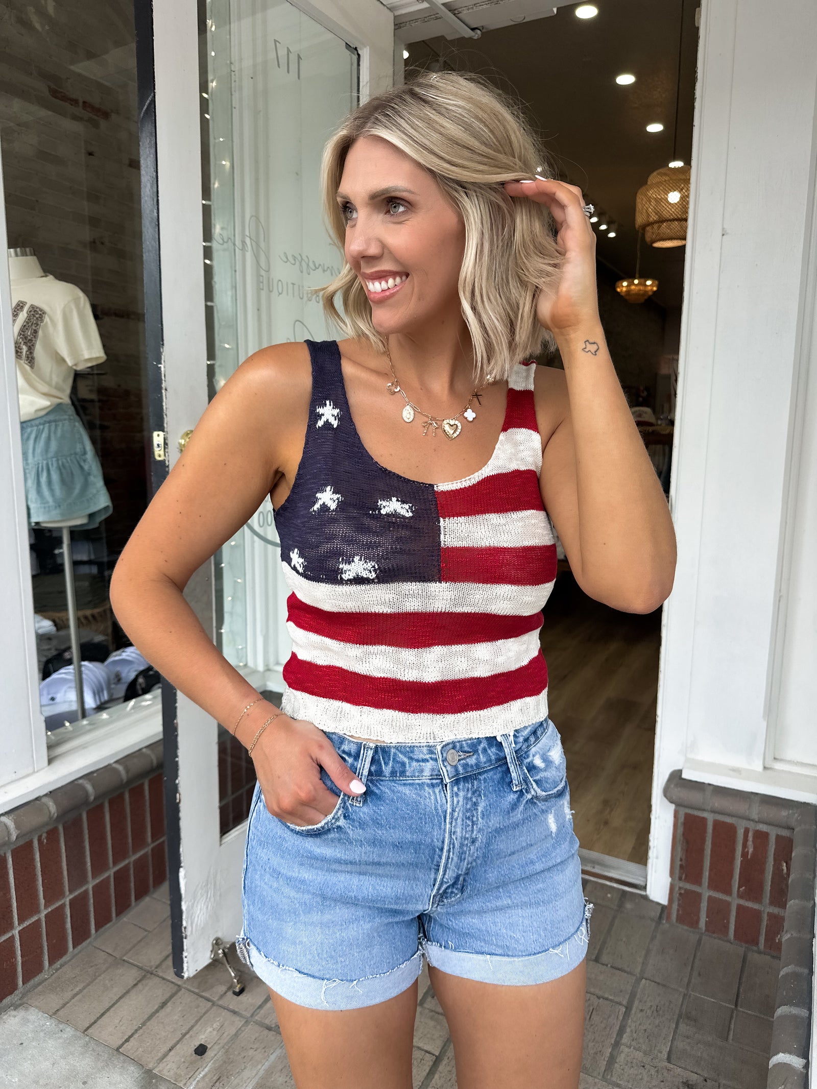 Old Glory American Flag Knit Tank Top