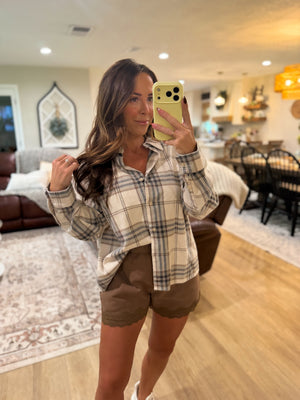 Noel Boxy Fit Plaid Button Down - Ivory