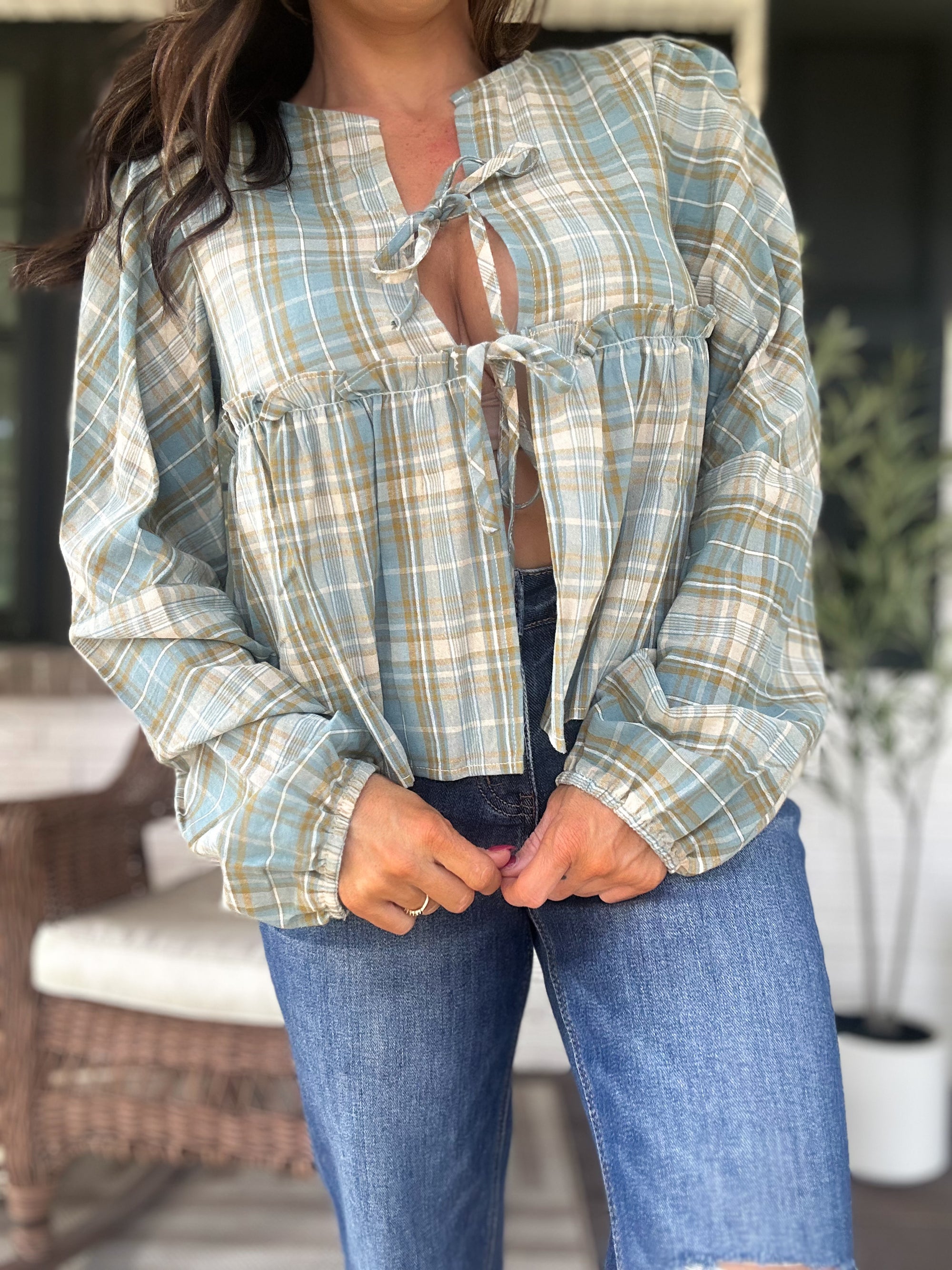 Phoebe Checkered Blouse - Denim