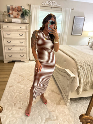 Colby Striped Ribbed Tank Dress - Brick