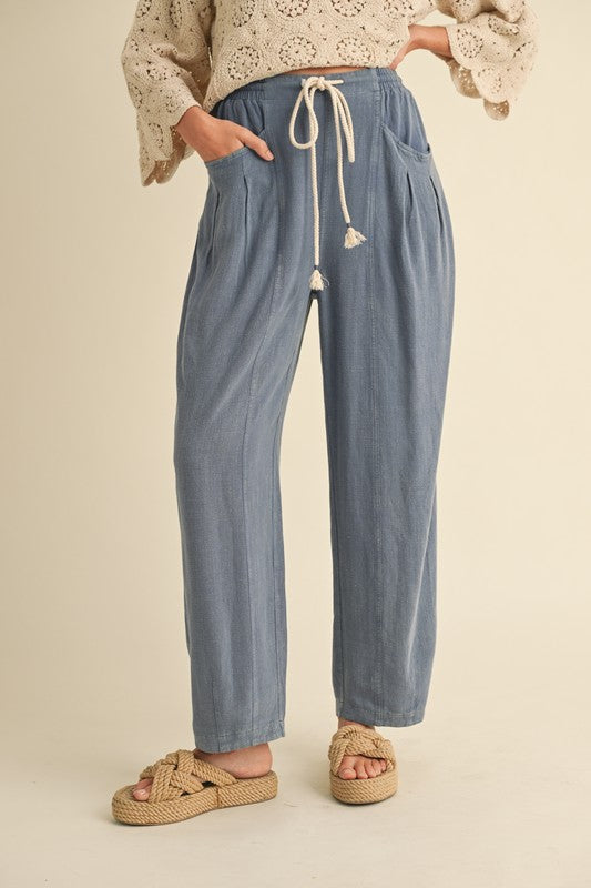 Reese Linen Barrel Leg Pants - Denim
