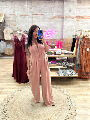 Veronica Mineral Washed Jumpsuit - Rust