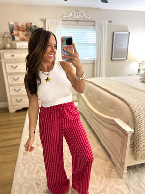 Aria Gingham Print Drawstring Pants