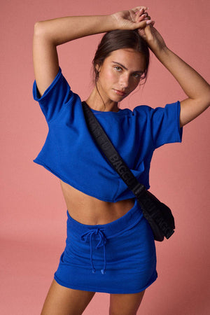 Nora Cropped Pocket Sweater Tee - Cobalt