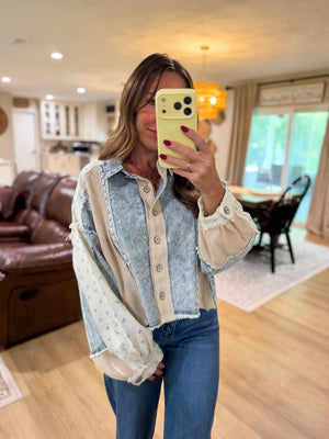 Florence Denim Patchwork Long Sleeve Top