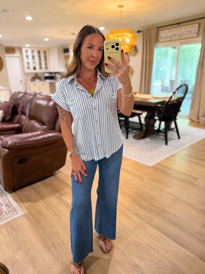 Evie Striped Short Sleeve Collared Top
