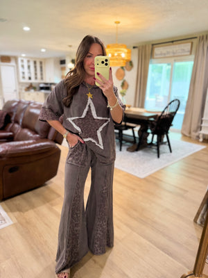 Kyleigh Leopard Lace Star Top - Ash Oak