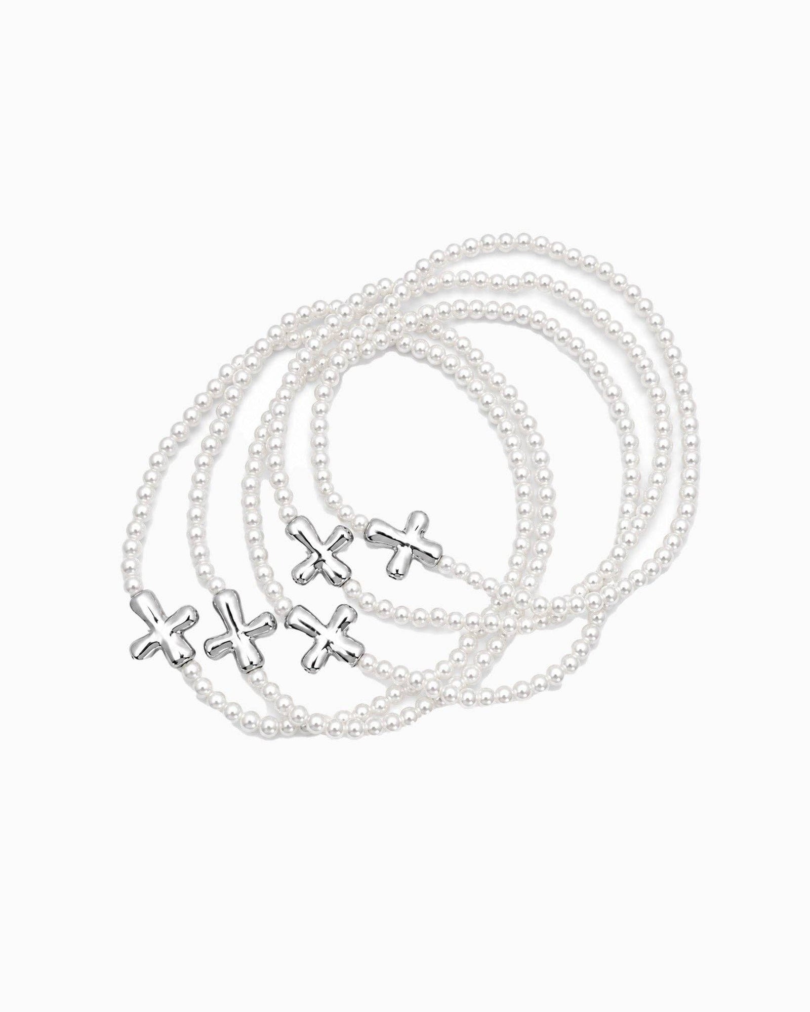5-Piece Cross & Pearl Stretch Bracelet Set