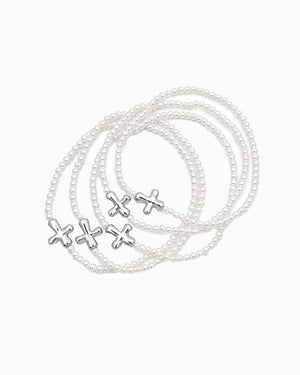 5-Piece Cross & Pearl Stretch Bracelet Set