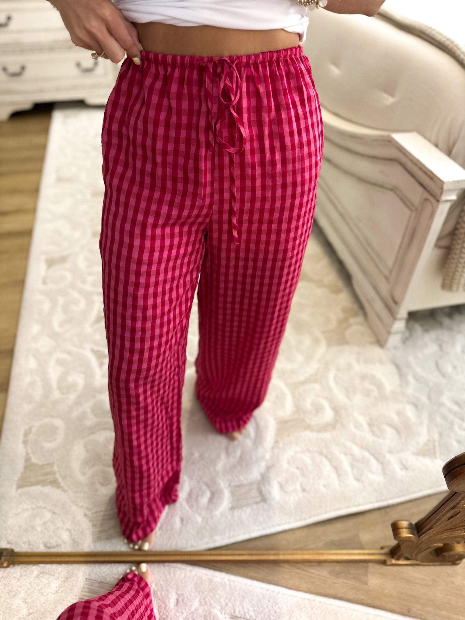 Aria Gingham Print Drawstring Pants