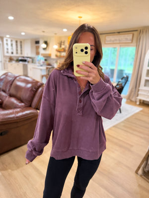Leo Stone Washed Button Up Pullover - Cherry