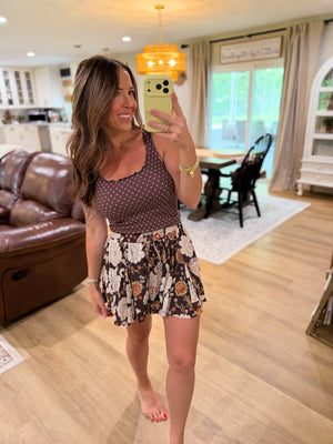 Addison Floral Print Skort - Espresso