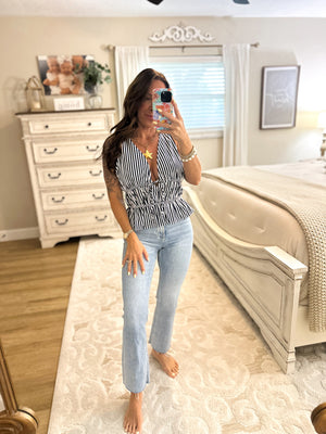Claire Striped Ruffle Tank - Navy