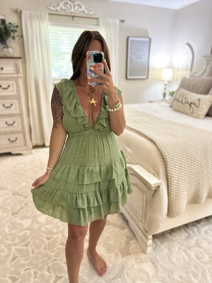 Finley Open Back Ruffle Dress - Fern