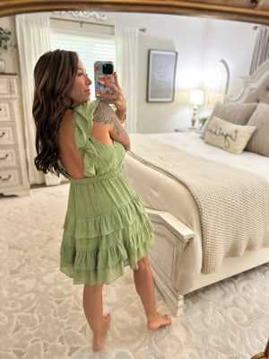Finley Open Back Ruffle Dress - Fern