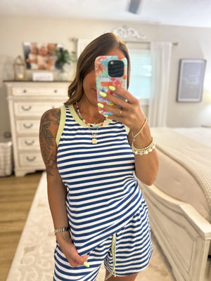 Lila Contrast Collar Striped Jersey Tank