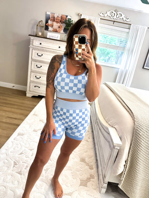 Checkmate Cropped Two Piece Set - Blue