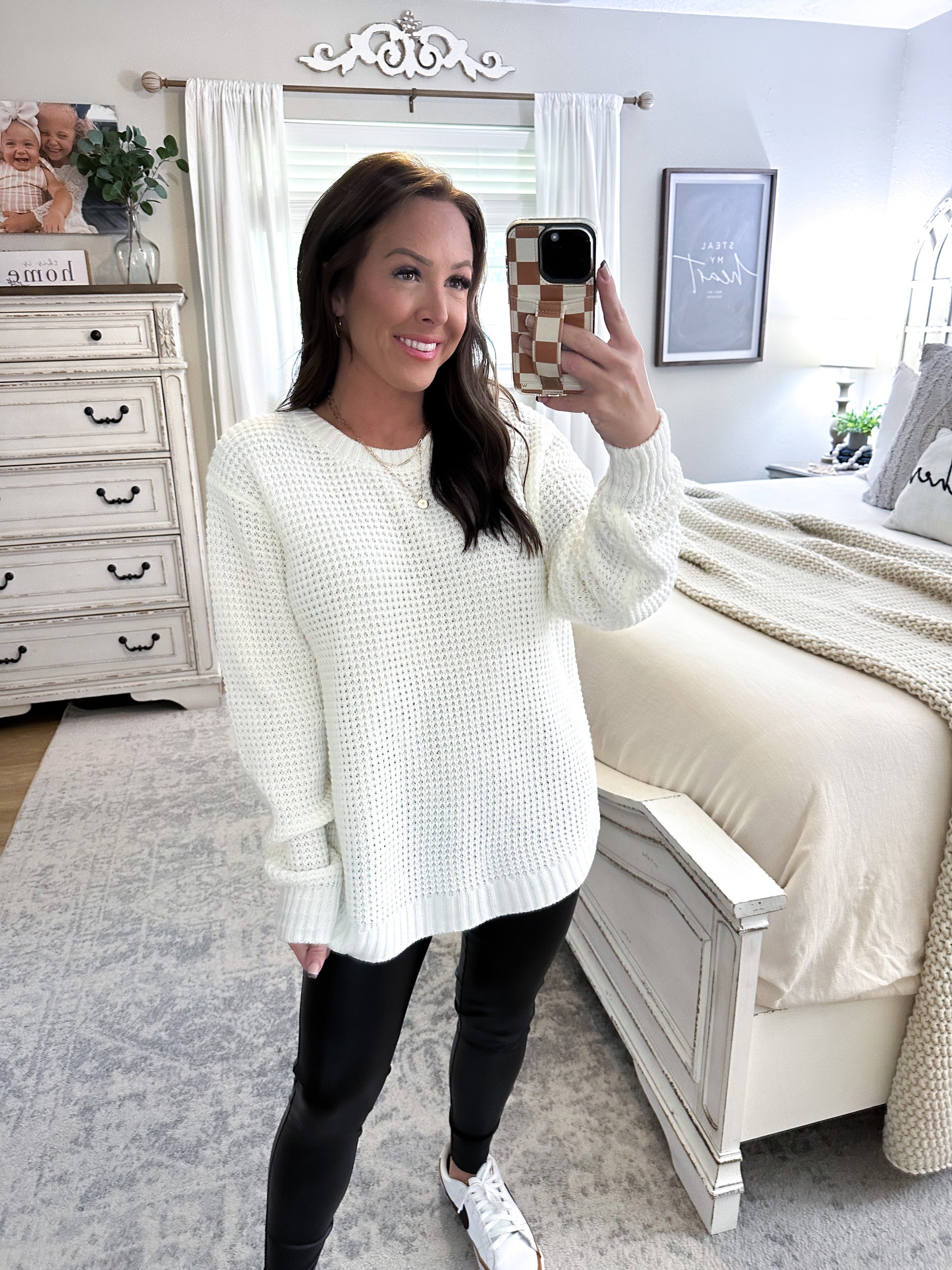 First To Know Waffle Knit Sweater - Ivory