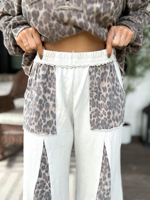 Lexi Mineral Washed Leopard Flare Pants - Ivory QUICK PREORDER