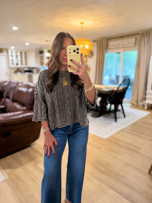 Lucia Washed Cable Knit Turtleneck Top