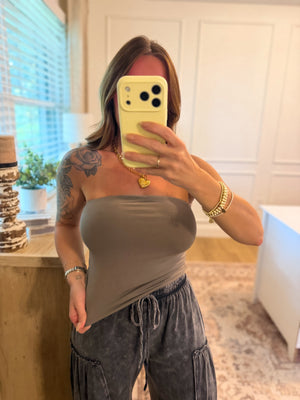 Nothing Compares Double Lined Strapless Top - Olive