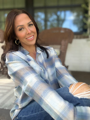 Can't Live Without You Flannel Top- Retro Blue