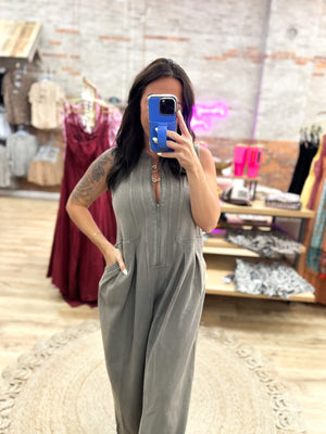 Veronica Mineral Washed Jumpsuit - Ash