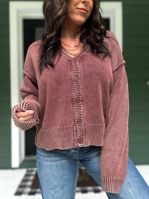 Josie Button Front Cardigan - Coffee Bean