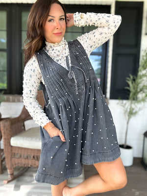 Alyssa Denim Pearl Romper- Denim Black