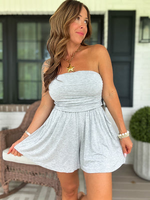No Worries Strapless Romper - Light Gray