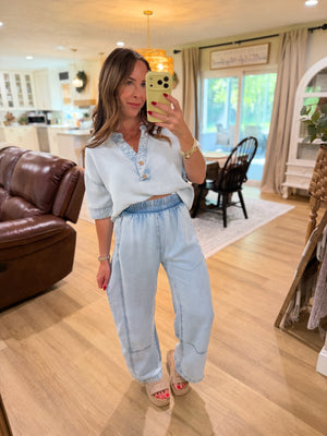 Jack Elastic Waist Washed Denim Pants