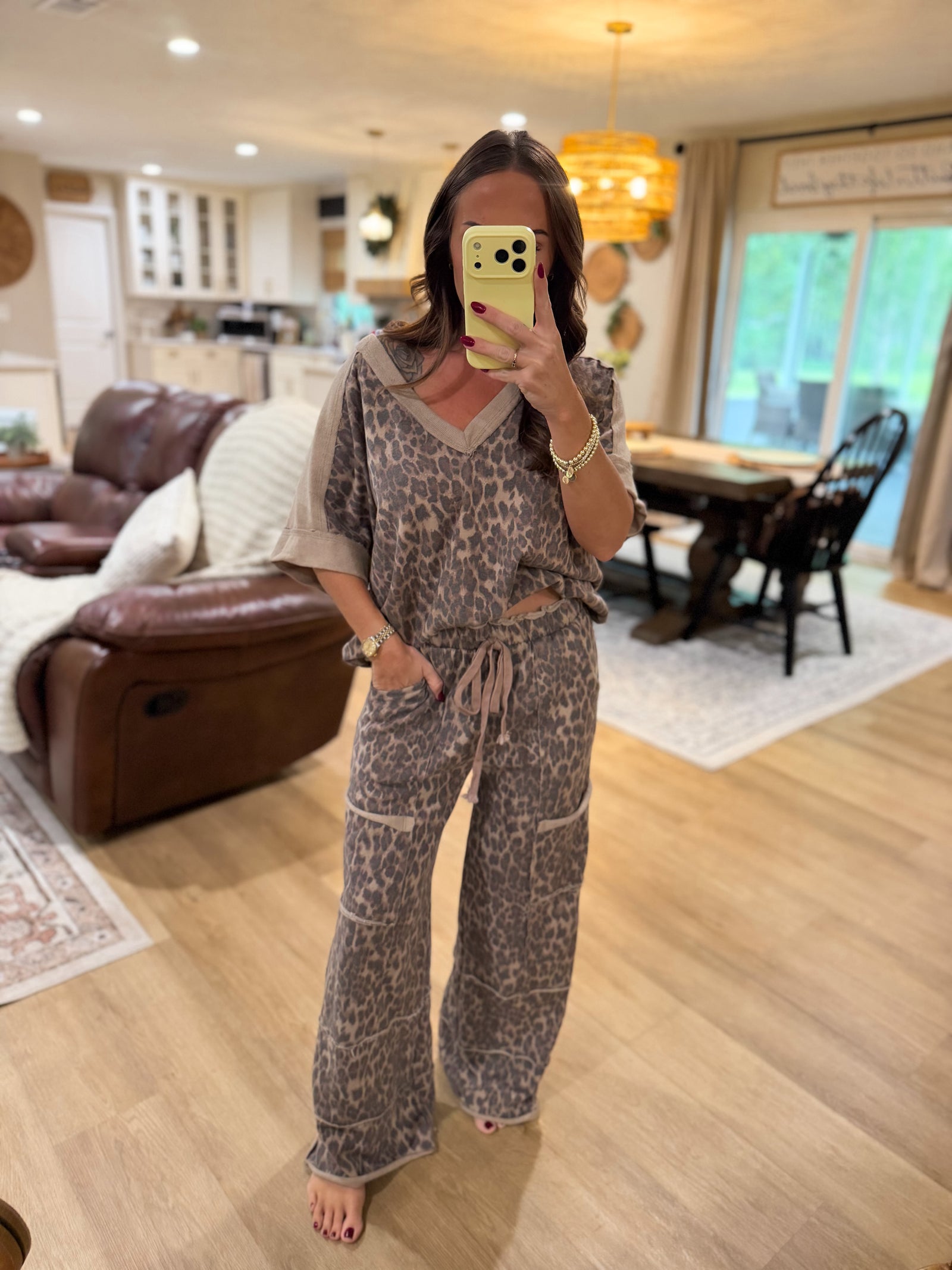 Kyleigh Mineral Washed Leopard VNeck Top