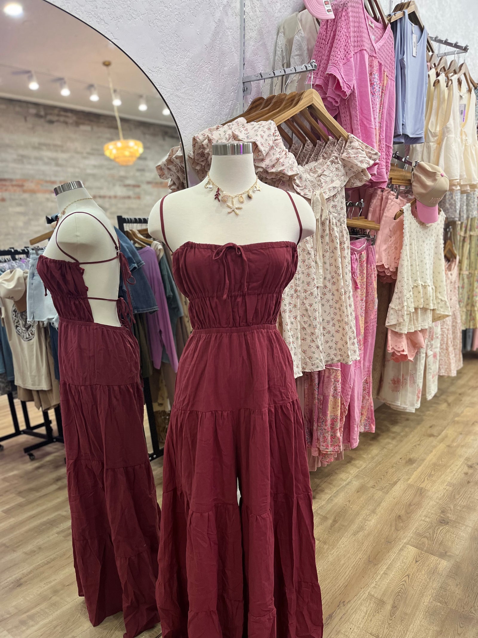 Easy Romance Tiered Backless Jumpsuit - Marsala