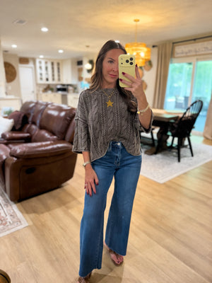 Lucia Washed Cable Knit Turtleneck Top