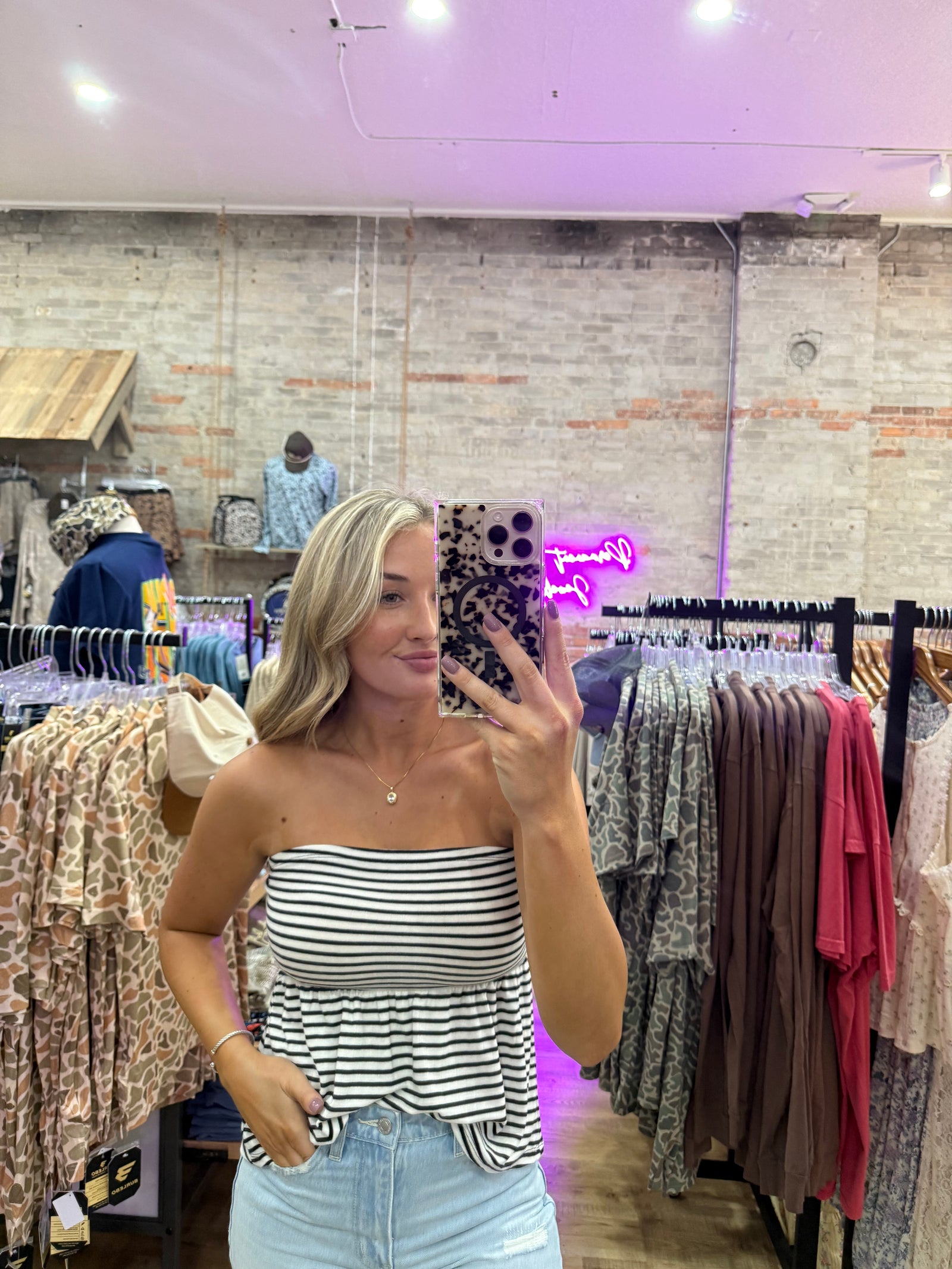 Heidi Striped Strapless Peplum Top