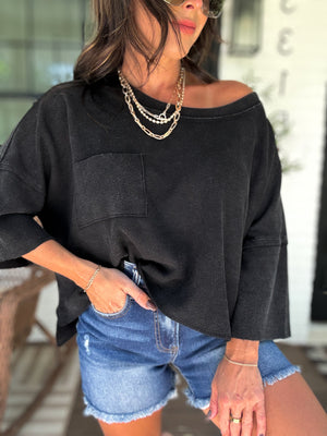 Mandi Mineral Washed Cropped Tee - Black