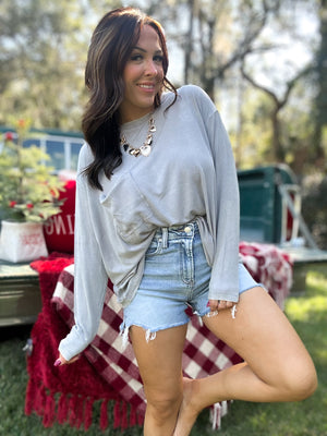 DOORBUSTER - Remi Ribbed Dolman Top - Sleet